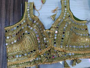 Olive Green Mirror Work Blouse