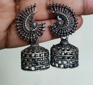 Oxidized Silver Jhumka Earrings