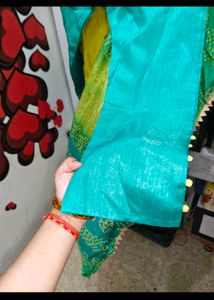 Vibrant Yellow Kurta Set with Green Dupatta