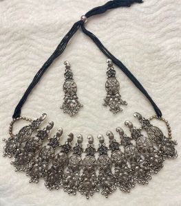 Oxidized Silver Peacock Necklace &amp; Earring Set