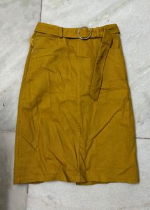Denim Straight Fit Mustard Skirt | Size 26