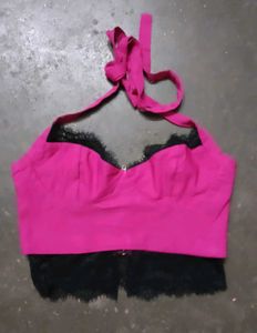 Hot Pink Lace Halter Bra Top