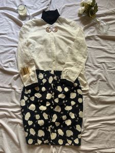 Elegant Cream Blouse & Printed Skirt Set