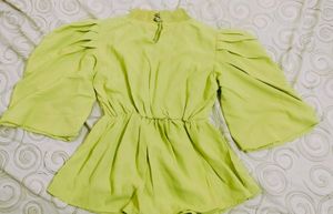 Lime Green Puffed Sleeve Peplum Top