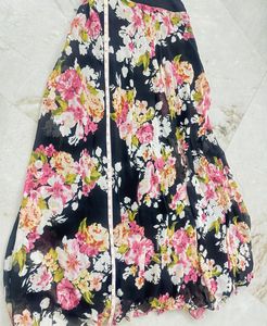 Black Floral Print Lehenga Skirt