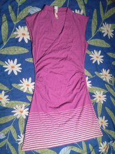 Women's Pink Striped Ruched Dress