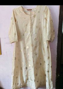 Elegant Beige Kurta with Gold Detail