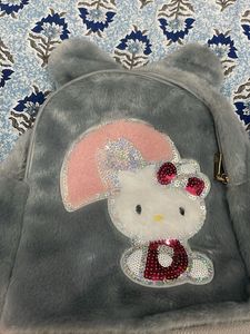 Cute Grey Furry Hello Kitty Backpack
