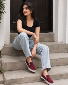 VANS Maroon Slip-On Canvas Sneakers (UNISEX)