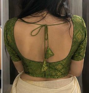 Festive Green Brocade Blouse with Gold Motif