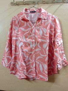 Stylish Coral Leaf Print Button-Up Shirt