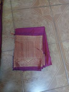 Vibrant Purple Saree with Gold Border