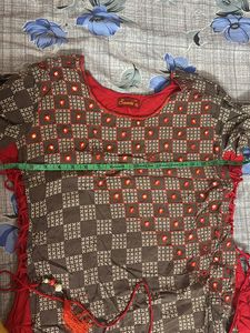 Brown Checkered Tunic with Red Accents