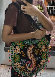 Embroidered Peacock Shoulder Bag