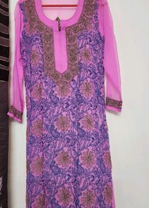 Pink Colour Chikankari Kurti