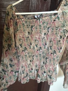 Floral Smocked Square Neck Top