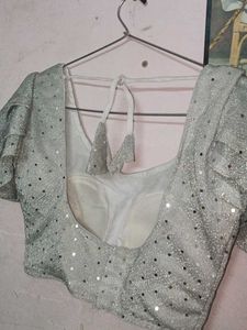 Sparkling Silver Blouse with Ruffle Sleeves