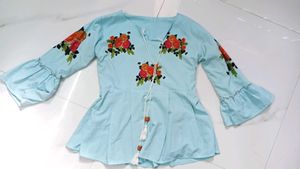 Light Blue Floral Printed paplum top