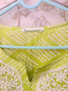 HOC Lime Green Embroidered Kurta