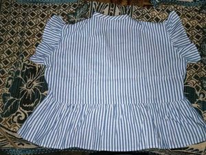 Blue &amp; White Striped Peplum Top