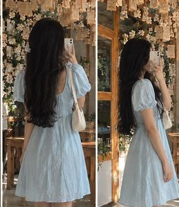 Light Blue Puff Sleeve Mini Dress