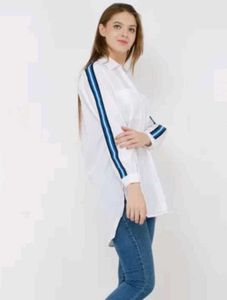 PRIMARK Stylish White Tunic Top with Blue Stripes