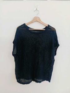 Navy Blue Crochet Knit Top