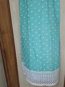 Beautiful Teal Kurta with White Lace