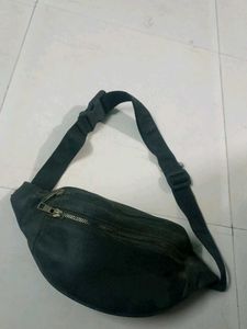Unisex Black Leather Fanny Pack