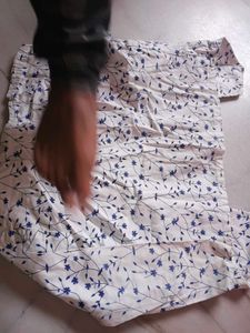 White Kurta with Blue Floral Print