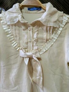 Cream Ruffled Bow Blouse