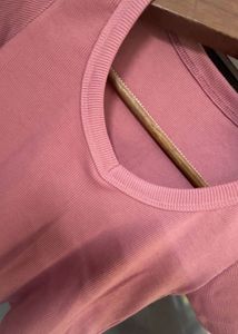 Pink Ribbed V-Neck Crop Top