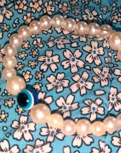 Pearl Bracelet with Evil Eye Charm