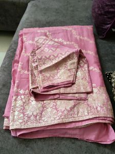 Pink Saree With Blouse