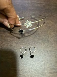 Silver Floral Bracelet &amp; Crystal Earrings