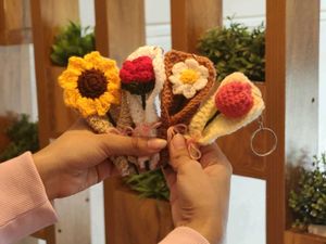 Handmade Crochet Flower Keychain Set
