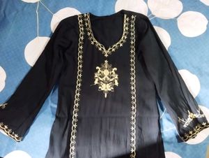 Elegant Black Kurta Set with Gold Embroidery