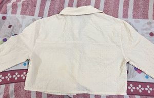 Cream Textured Cropped Shirt