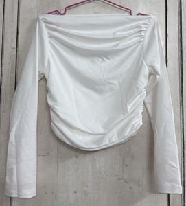 Chic White Ruched Long Sleeve Top