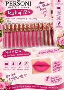 PERSONI Matte Lipstick Pack of 12 - Waterproof