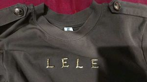 Olive brown "LELE" Embellished T-Shirt
