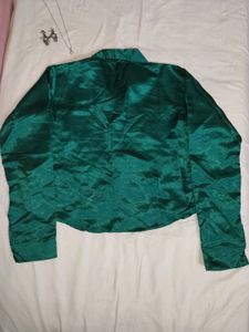 Emerald Satin Cropped Shirt