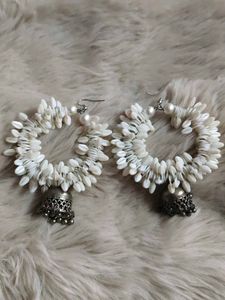 Unique White Hoop Earrings with Jhumkas