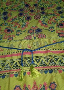 Pure Cotton Long Dress For Women With Waist Tie Up