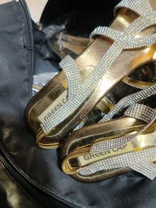 Sparkling Embellished Gold Sandals