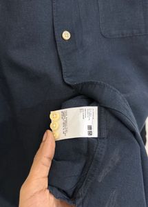 Men's Band Collar Navy Shirt