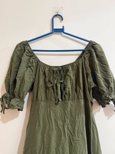 Olive Green Puff Sleeve Maxi Dress