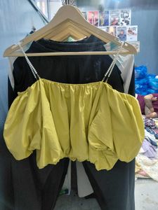 Yellow Puff Sleeve Bardot Top