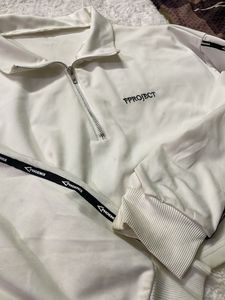 White Cropped Quarter Zip Sweatshirt