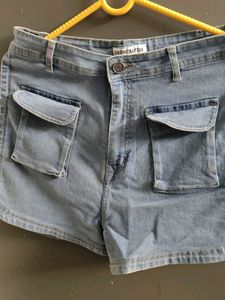 Light Wash Denim Skort with Cargo Pockets